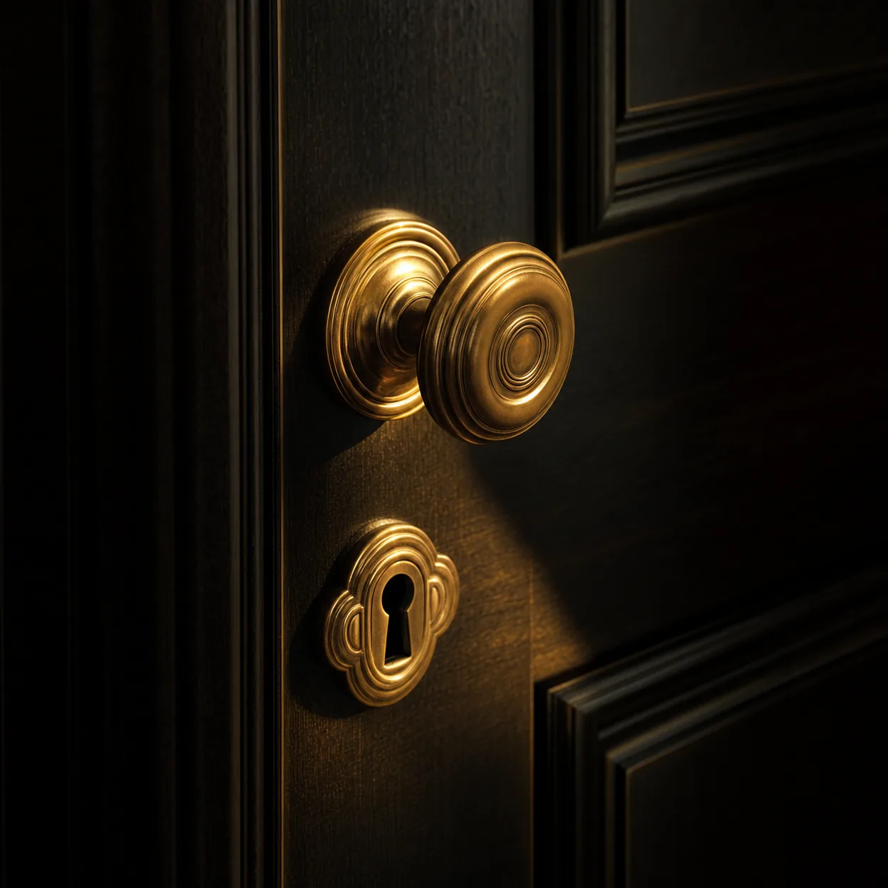 Black door with brass keyhole